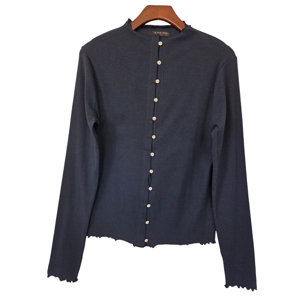 J.‎ Crew Perfect RIb Cardigan Jewel Button Women L Navy NWT $89.50 CP555